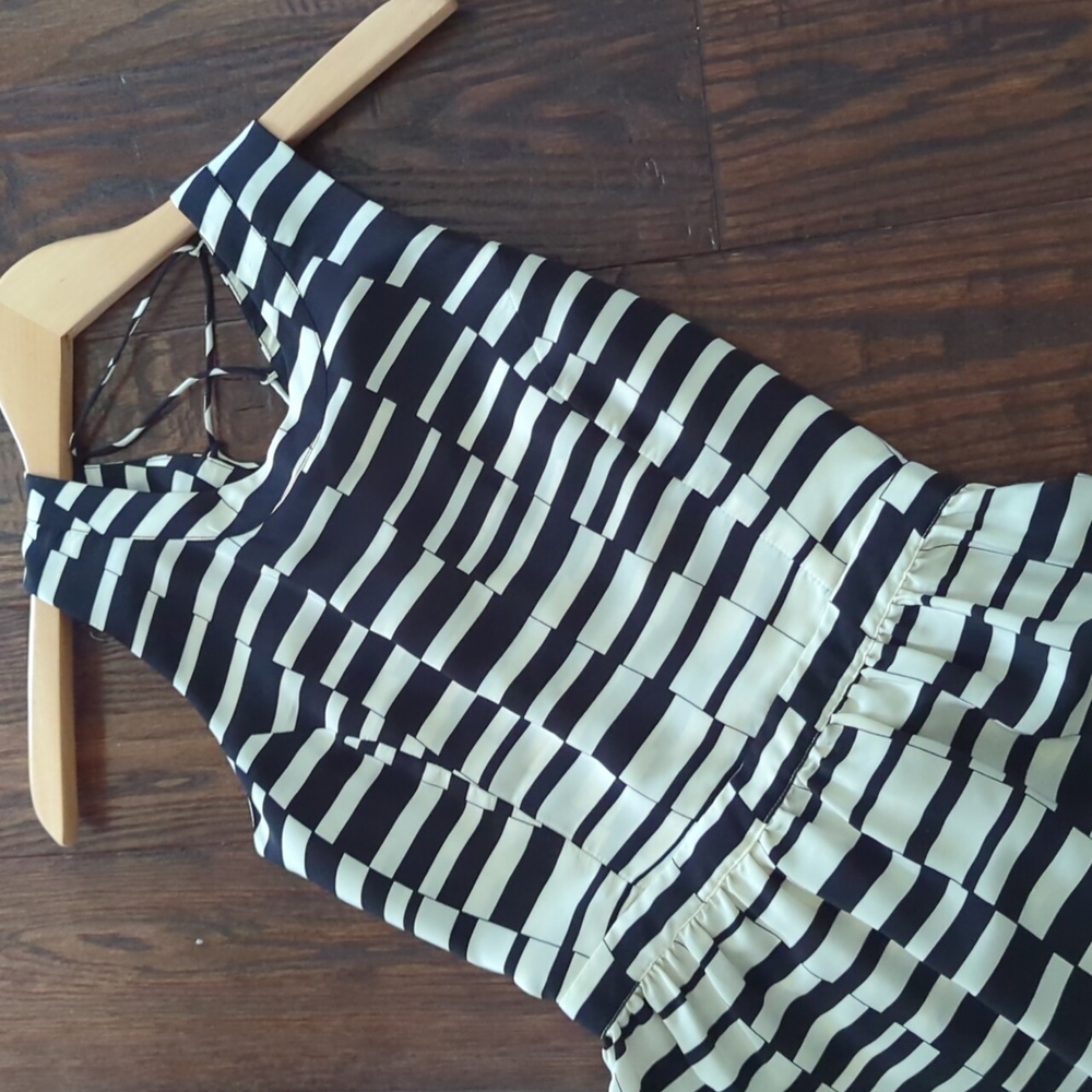 PARKER I Black & White Geo Print 100% Silk Tie Back Sleeveless Mini Dress, XS